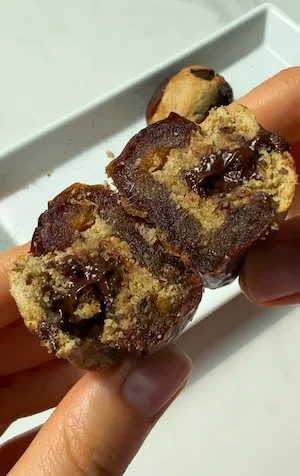 Cookie dough stuffed dates with gooey melted chocolate chips