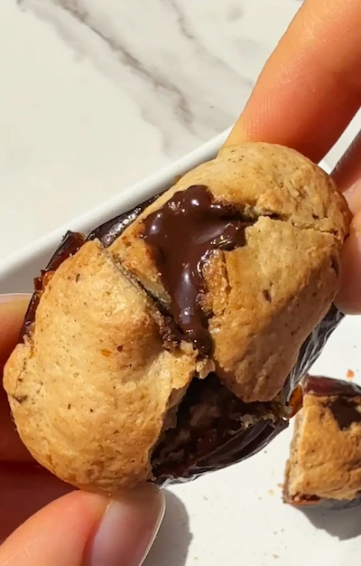 Cookie dough stuffed dates with gooey melted chocolate chips
